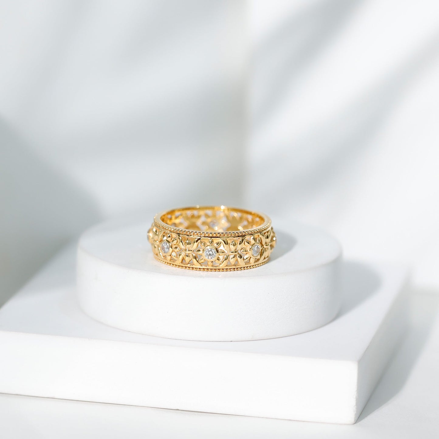Floral Inspired Lab Grown Diamond Filigree Wedding Band