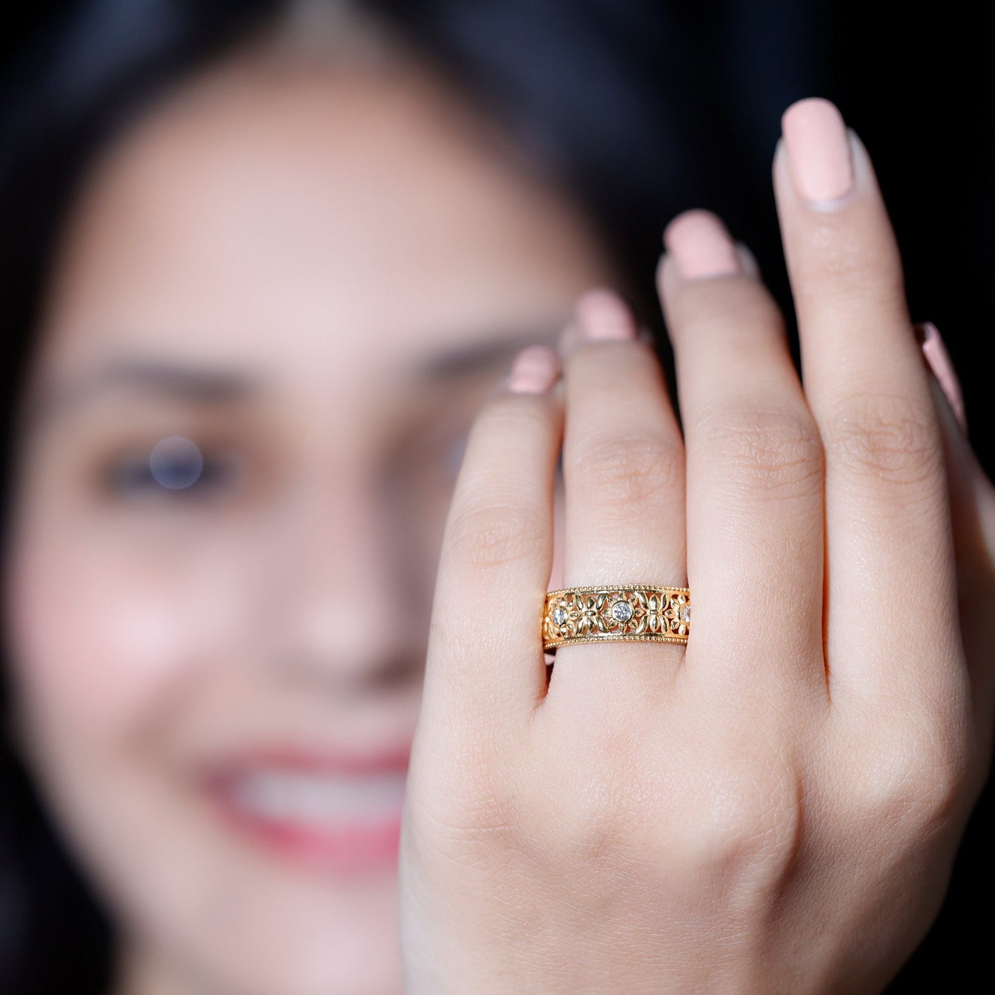 Floral Inspired Lab Grown Diamond Filigree Wedding Band