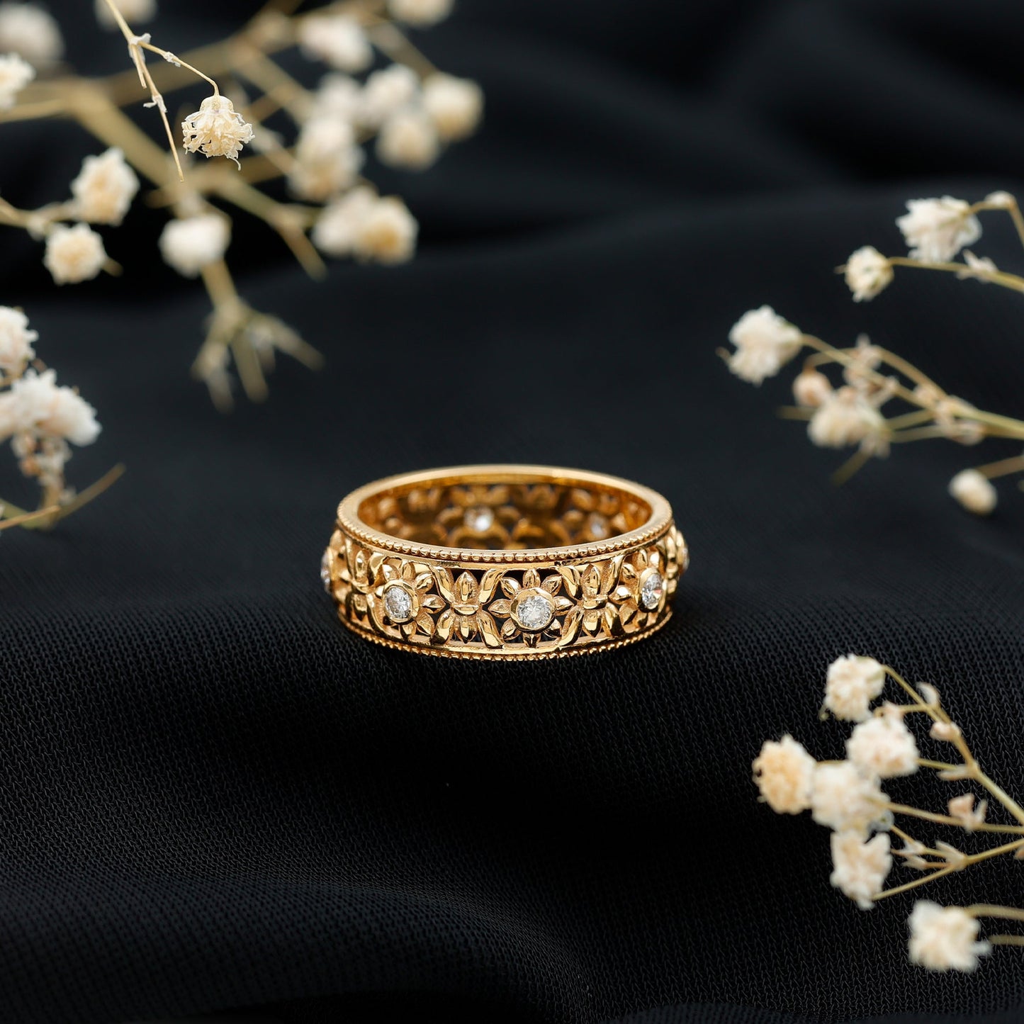 Floral Inspired Lab Grown Diamond Filigree Wedding Band