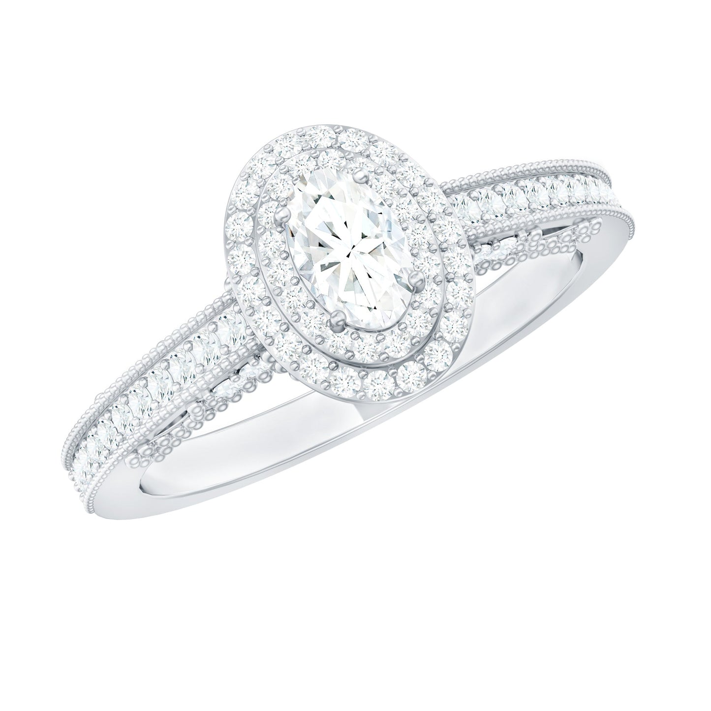 Vintage Inspired Lab Grown Diamond Double Halo Engagement Ring