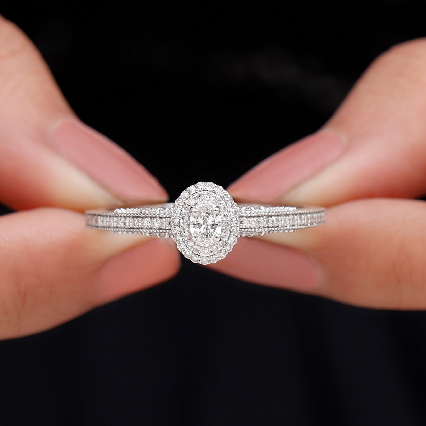 Vintage Inspired Lab Grown Diamond Double Halo Engagement Ring