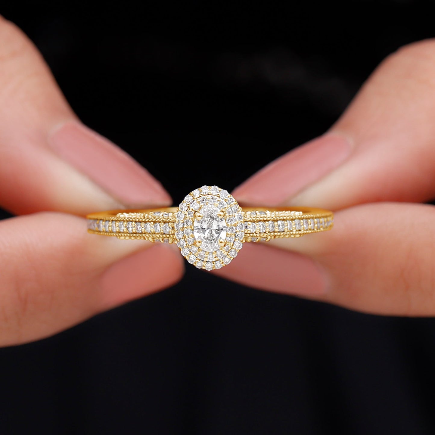 Vintage Inspired Lab Grown Diamond Double Halo Engagement Ring