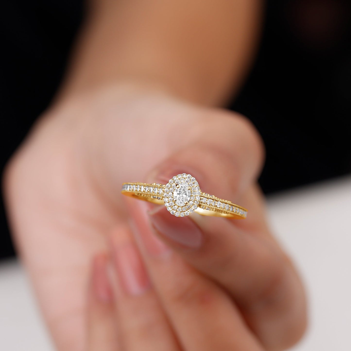 Vintage Inspired Lab Grown Diamond Double Halo Engagement Ring