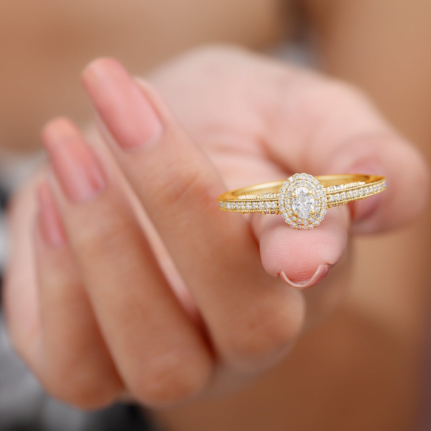 Vintage Inspired Lab Grown Diamond Double Halo Engagement Ring