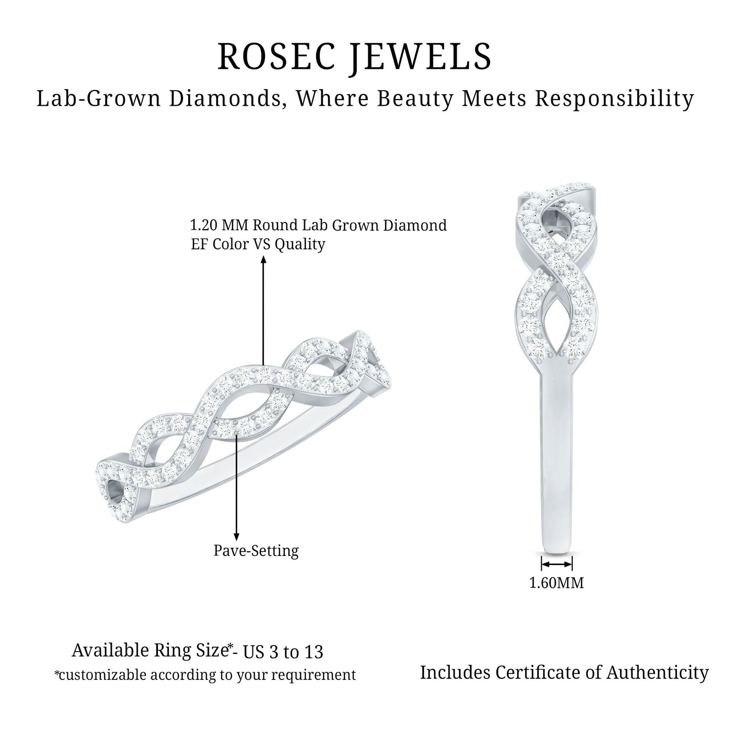 Pave Set Lab Grown Diamond Infinity Wedding Band