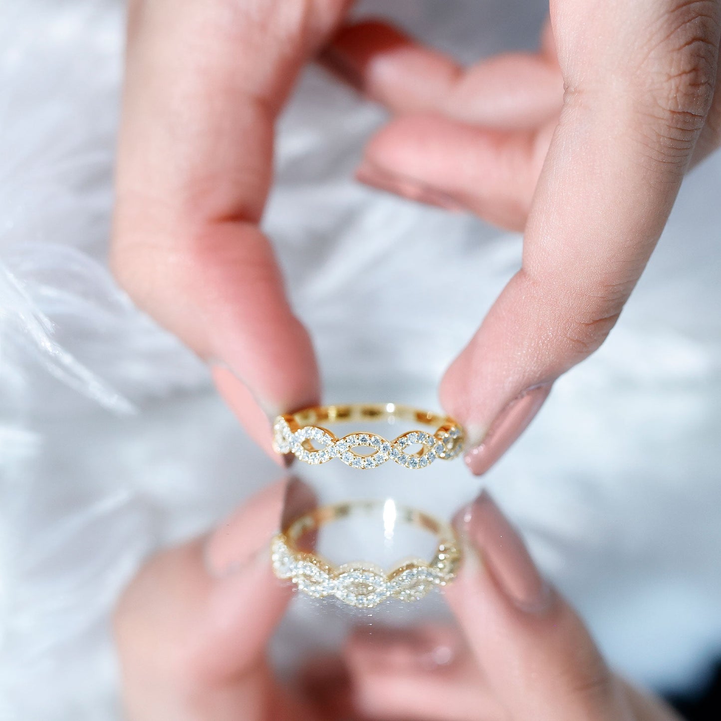 Pave Set Lab Grown Diamond Infinity Wedding Band