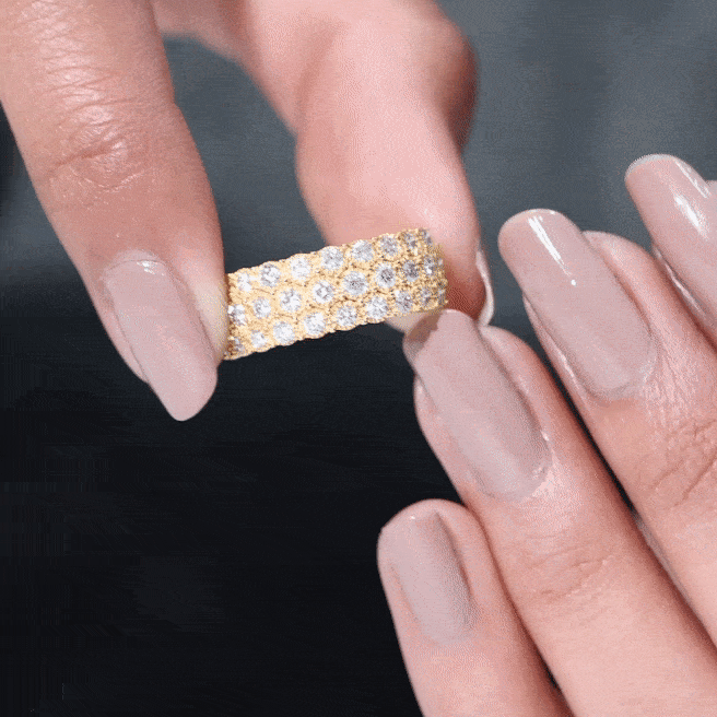 3 Row Lab Grown Diamond Wide Wedding Band with Certificate