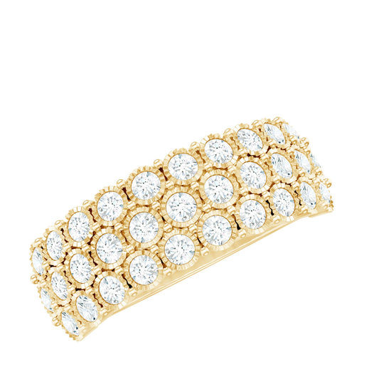 3 Row Lab Grown Diamond Wide Wedding Band with Certificate