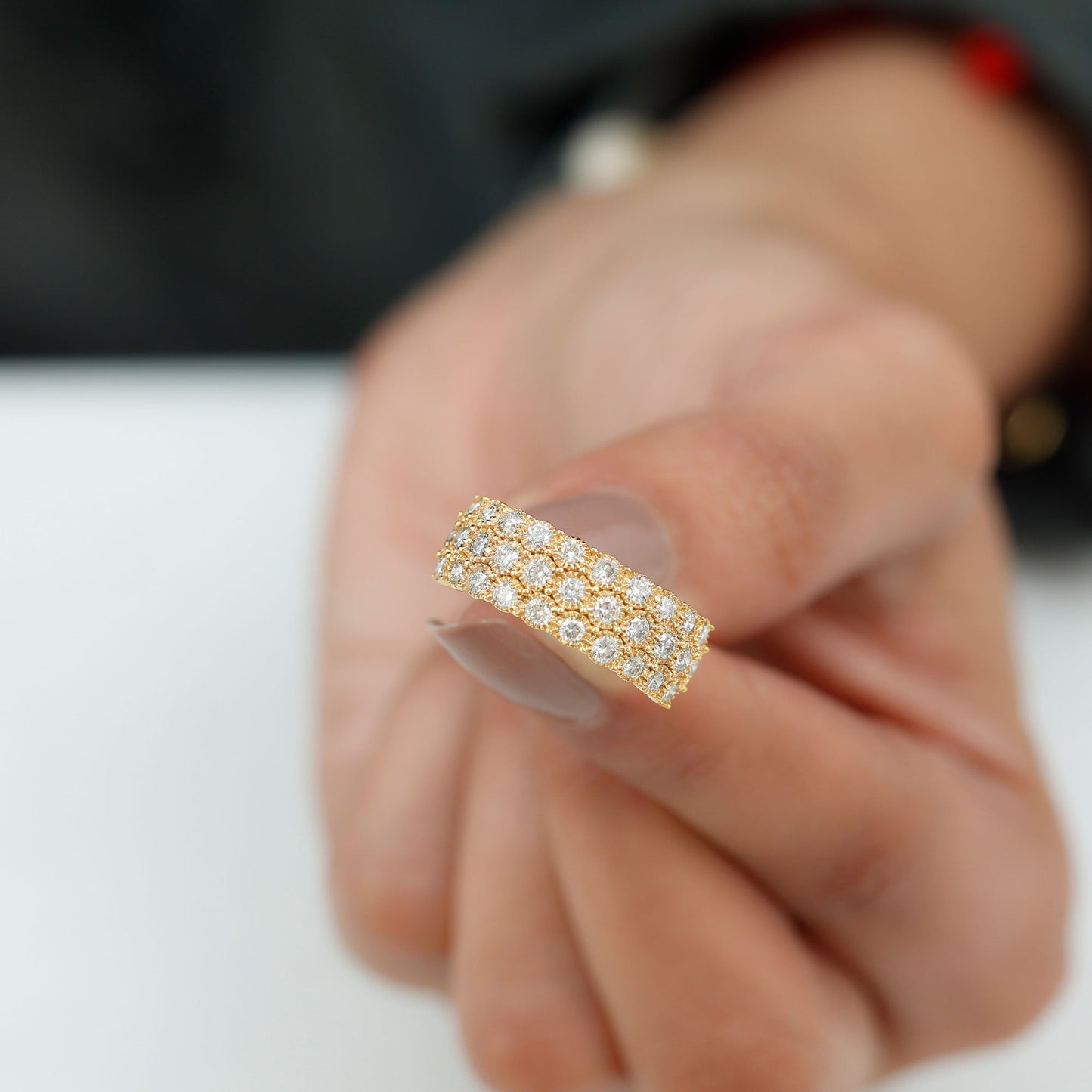 3 Row Lab Grown Diamond Wide Wedding Band with Certificate