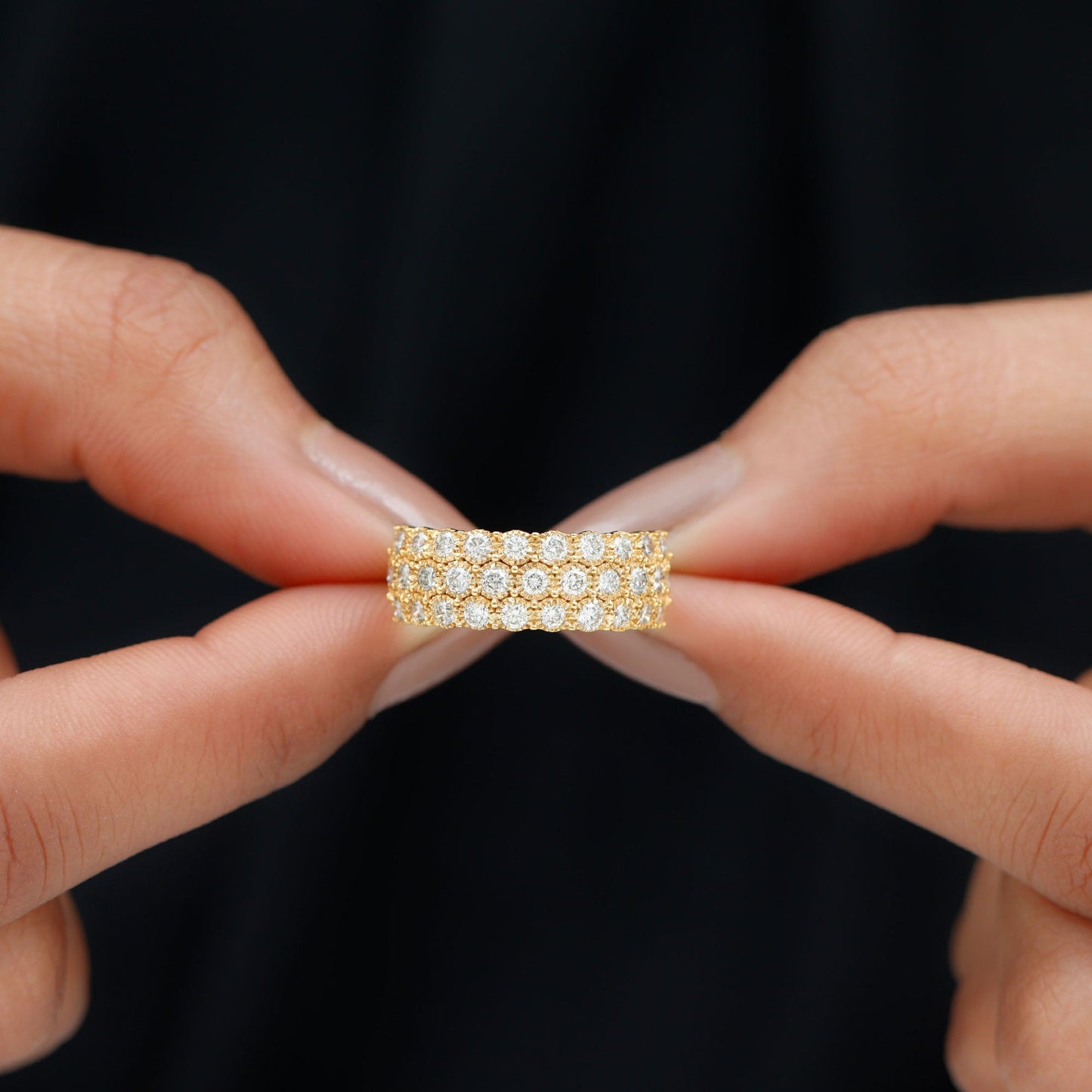 3 Row Lab Grown Diamond Wide Wedding Band with Certificate