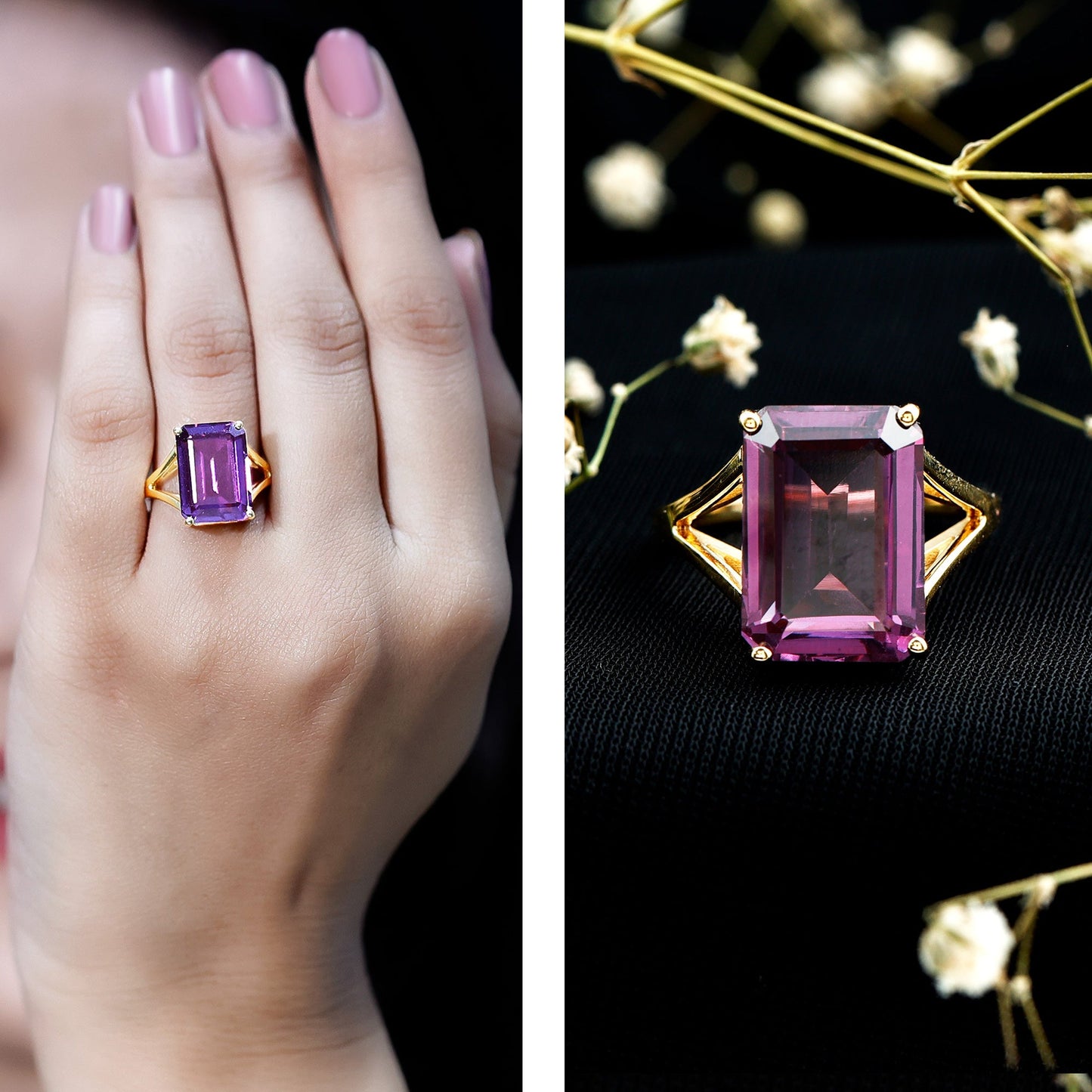 Lab Grown Alexandrite 10X14 MM Emerald Cut Engagement Ring