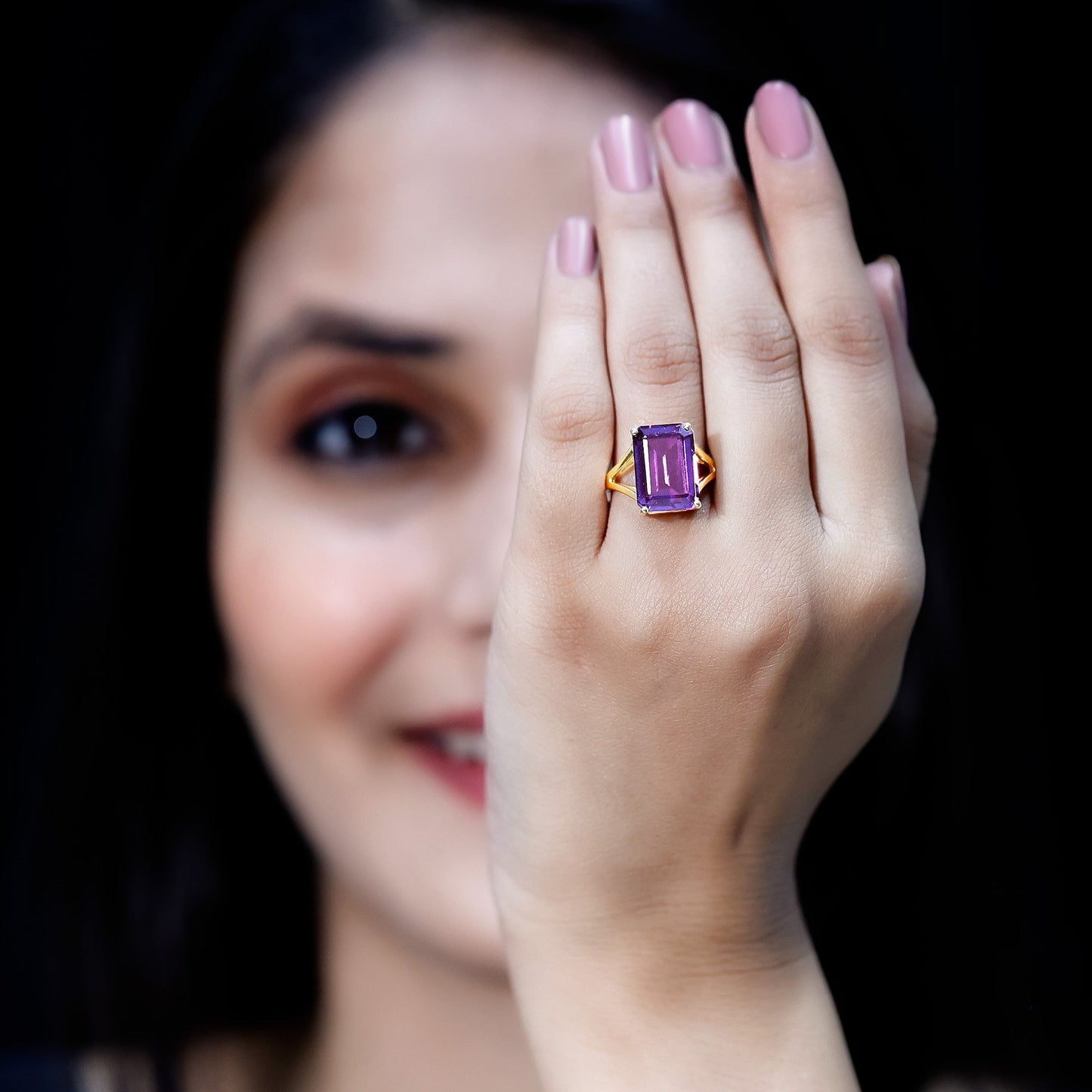 Lab Grown Alexandrite 10X14 MM Emerald Cut Engagement Ring