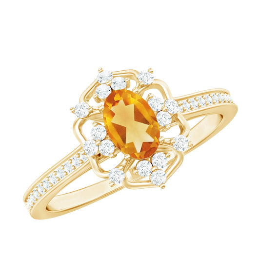 Genuine Citrine Vintage Engagement Ring in Gold Plated Silver