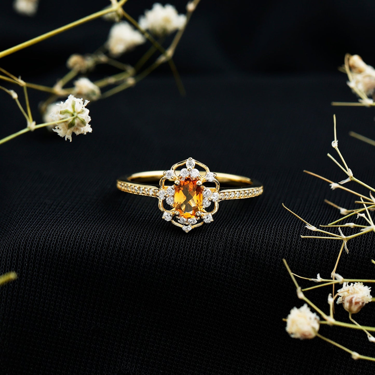 Genuine Citrine Vintage Engagement Ring in Gold Plated Silver