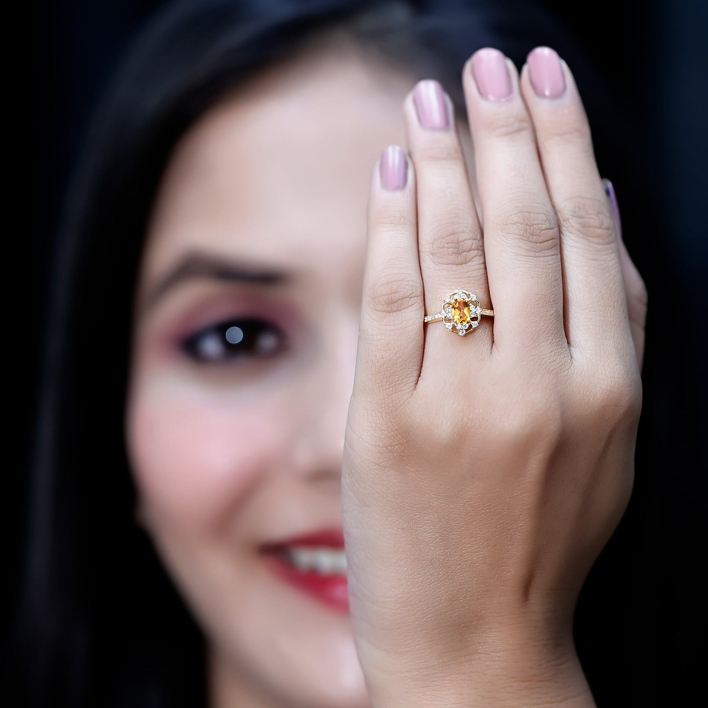 Genuine Citrine Vintage Engagement Ring in Gold Plated Silver