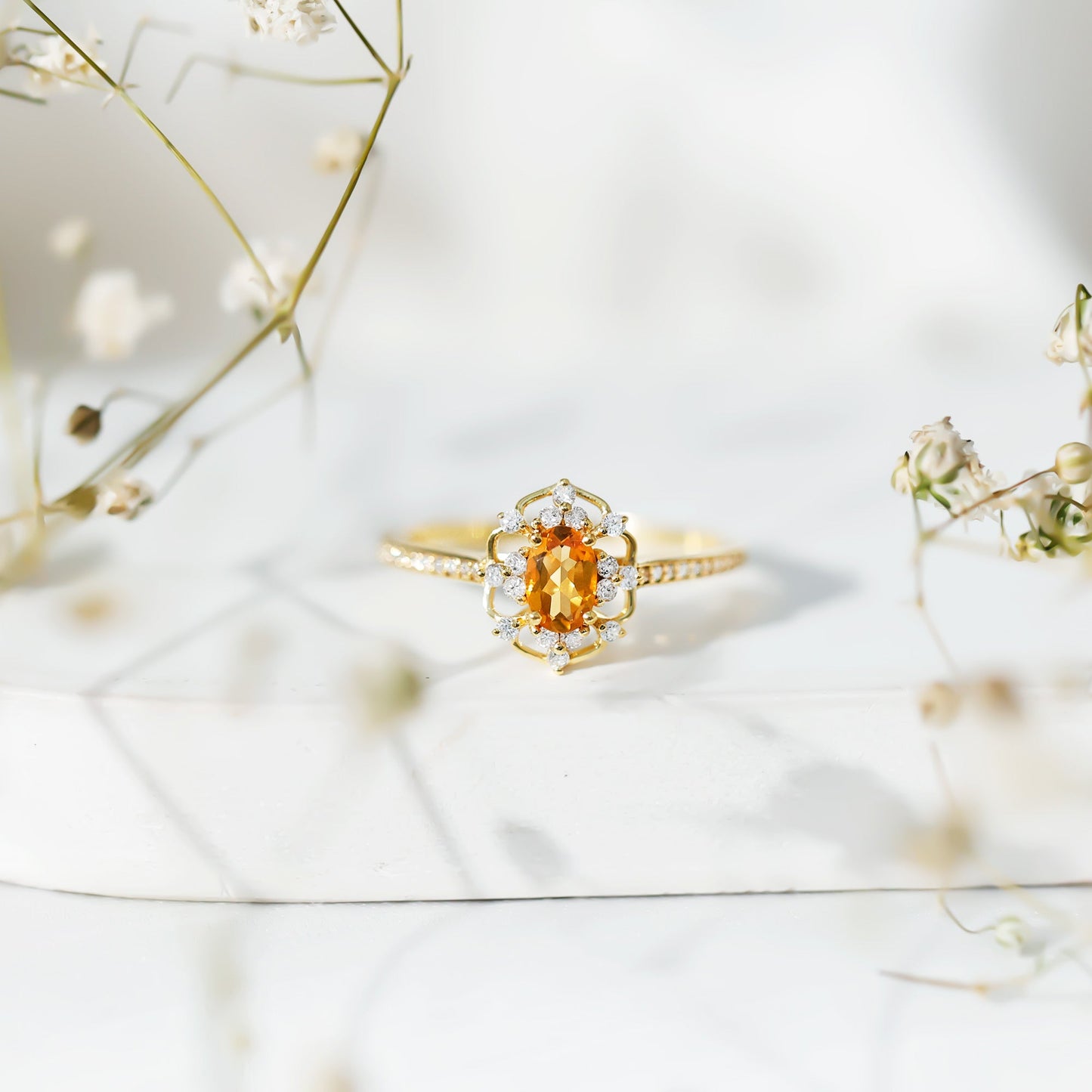 Genuine Citrine Vintage Engagement Ring in Gold Plated Silver