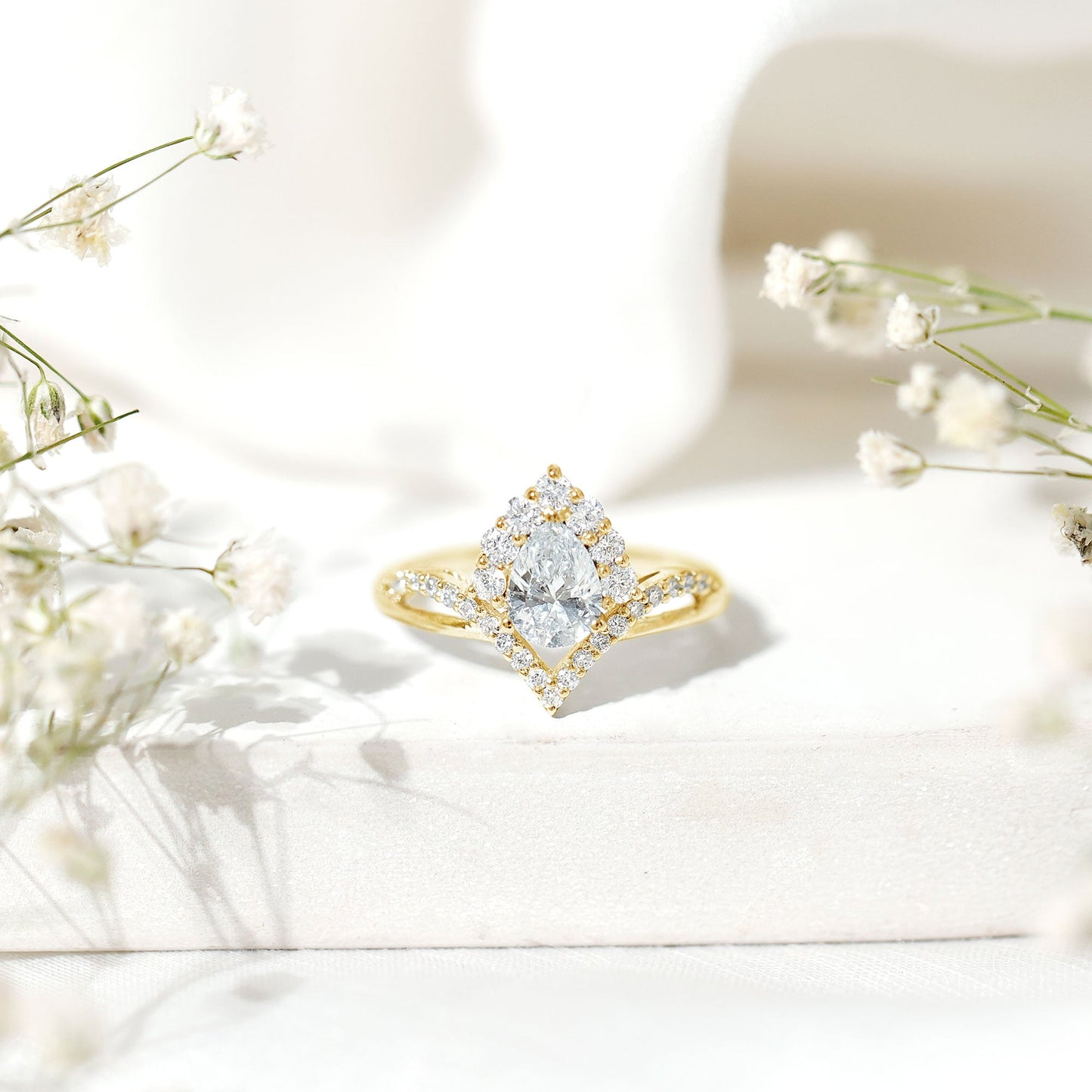 Pear Shaped Moissanite Designer Engagement Ring For Women