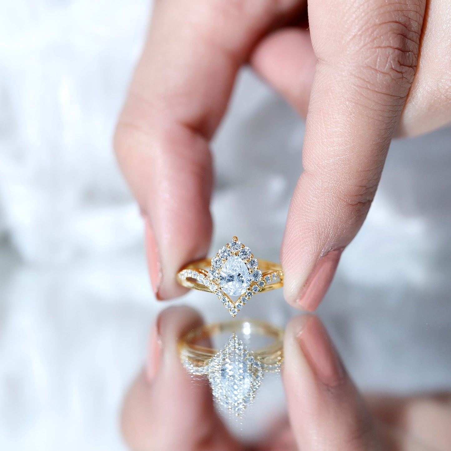 Pear Shaped Moissanite Designer Engagement Ring For Women