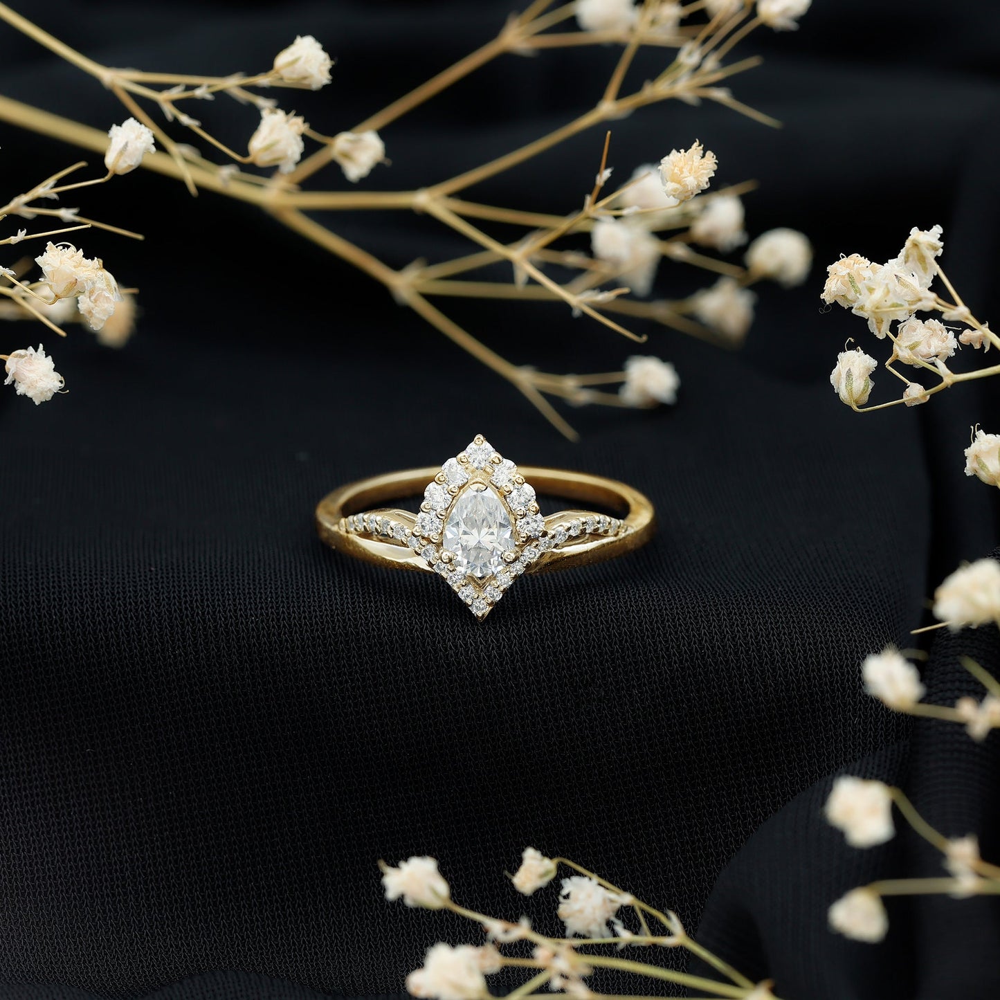 Pear Shaped Moissanite Designer Engagement Ring For Women