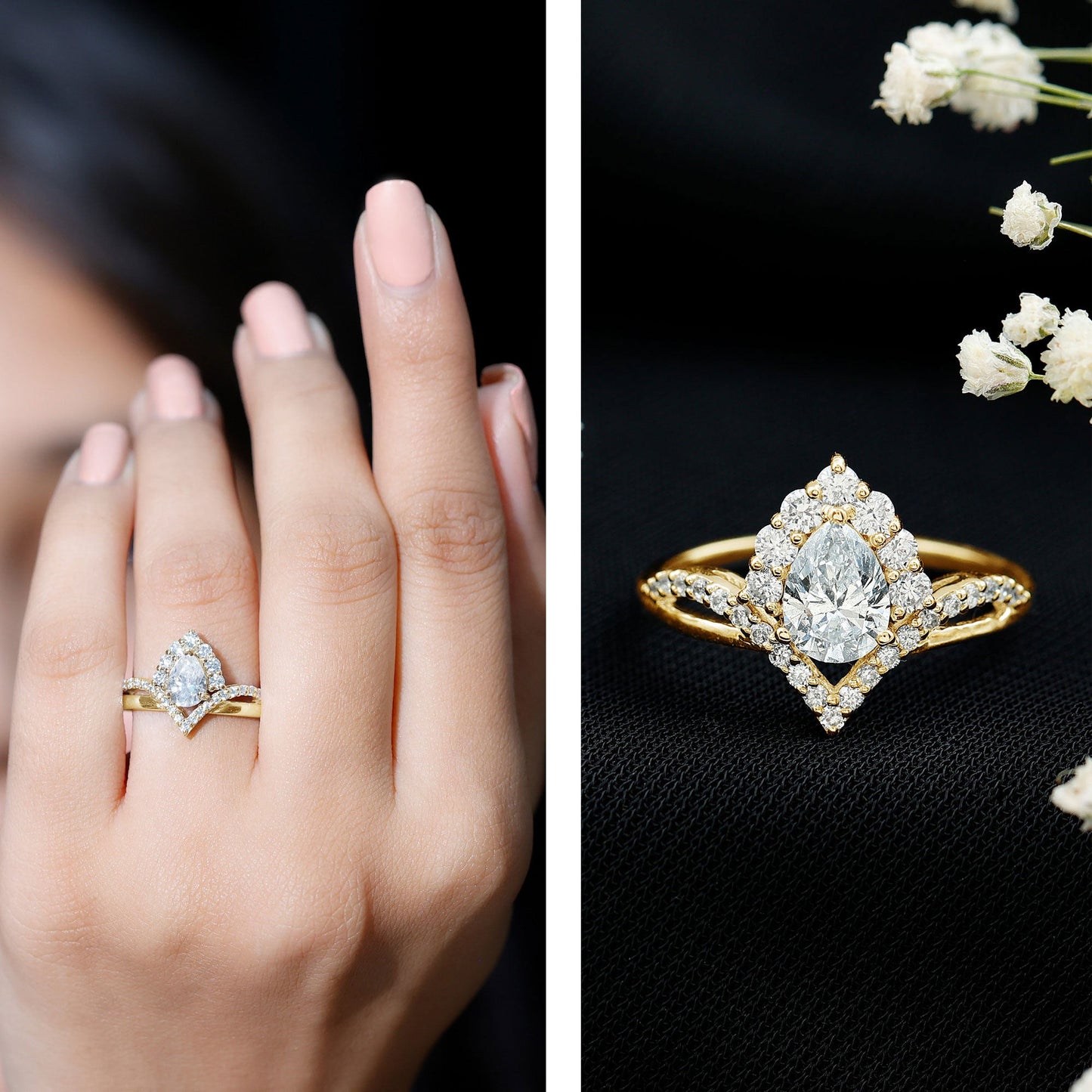 Pear Shaped Moissanite Designer Engagement Ring For Women