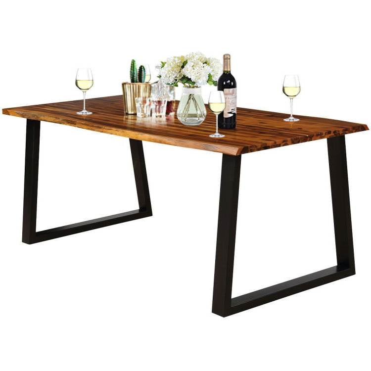 Mesa de comedor moderna para patio o cocina con estructura metálica y tablero de madera para interiores o exteriores