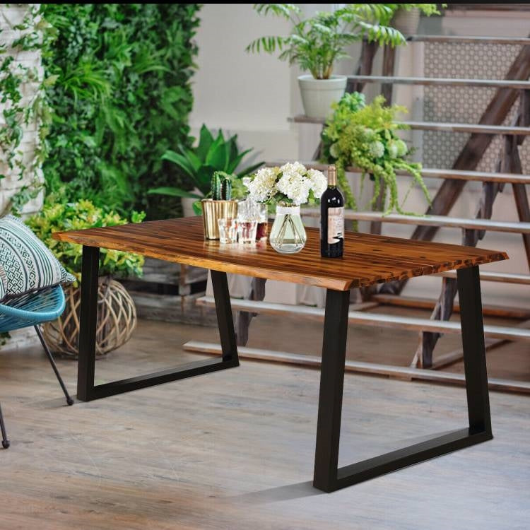 Mesa de comedor moderna para patio o cocina con estructura metálica y tablero de madera para interiores o exteriores