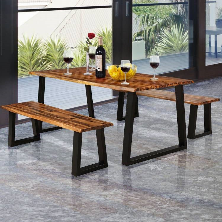Mesa de comedor moderna para patio o cocina con estructura metálica y tablero de madera para interiores o exteriores