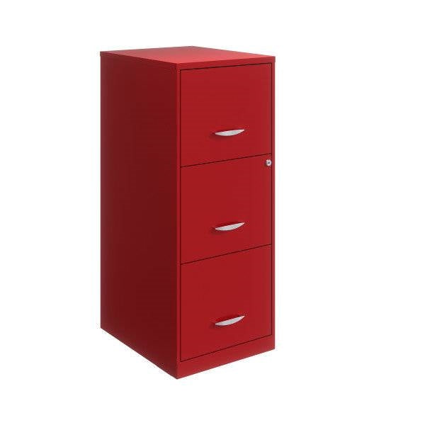Archivador vertical metálico rojo de 3 cajones con cerradura de seguridad
