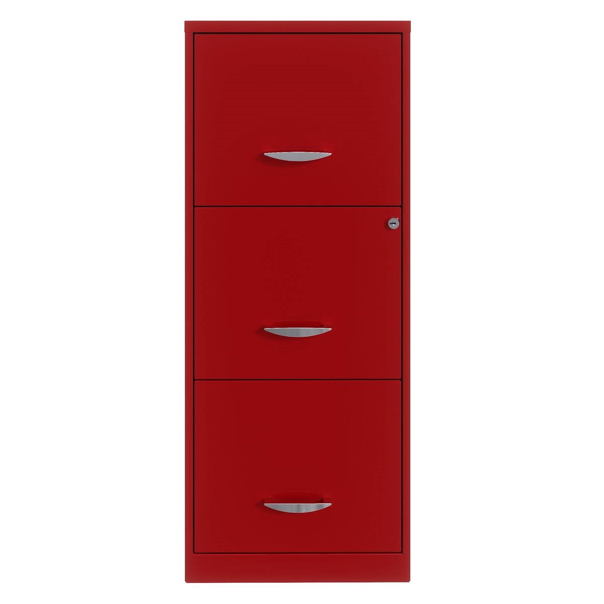 Archivador vertical metálico rojo de 3 cajones con cerradura de seguridad