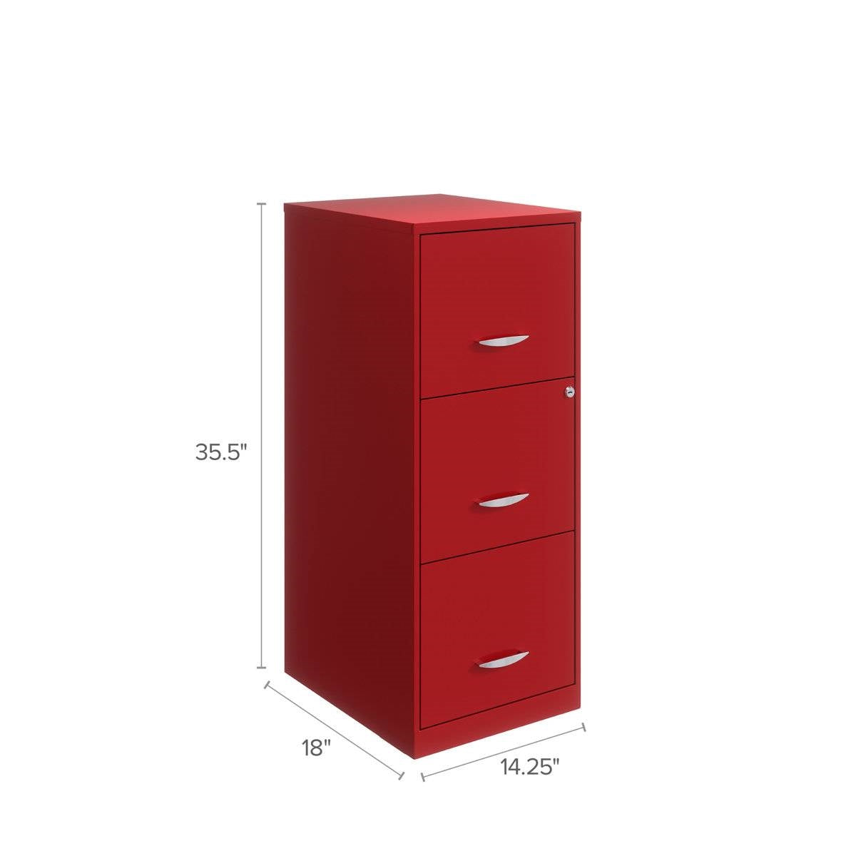 Archivador vertical metálico rojo de 3 cajones con cerradura de seguridad