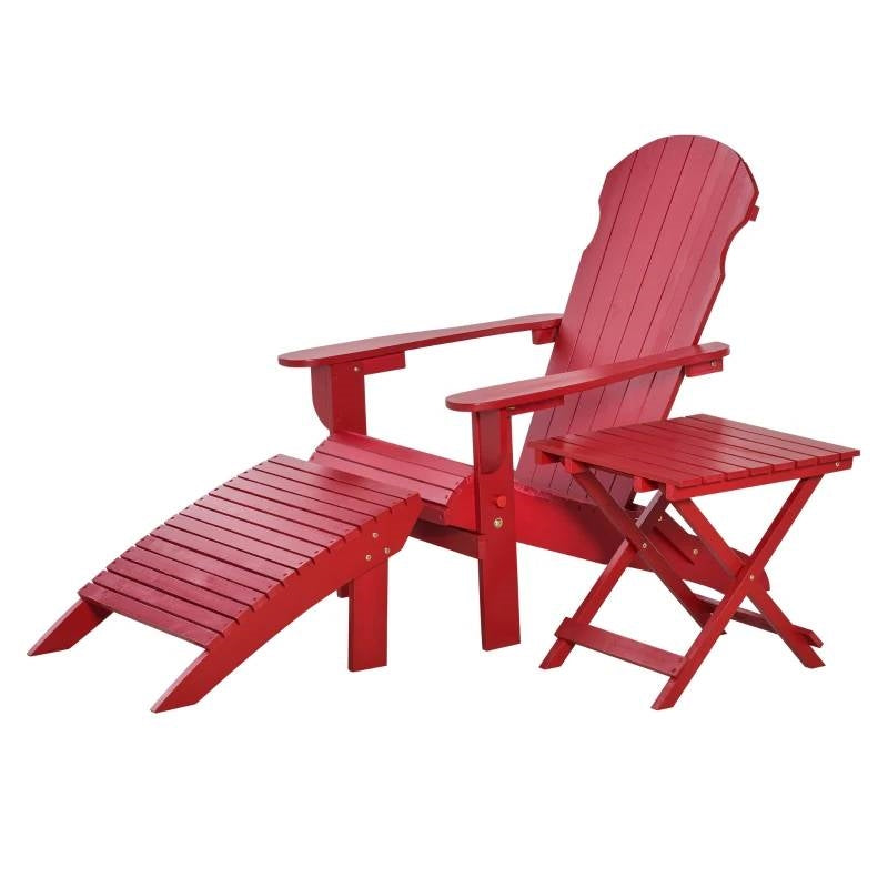 Conjunto de 3 piezas de silla Adirondack plegable de respaldo alto, otomana y mesa auxiliar en color rojo