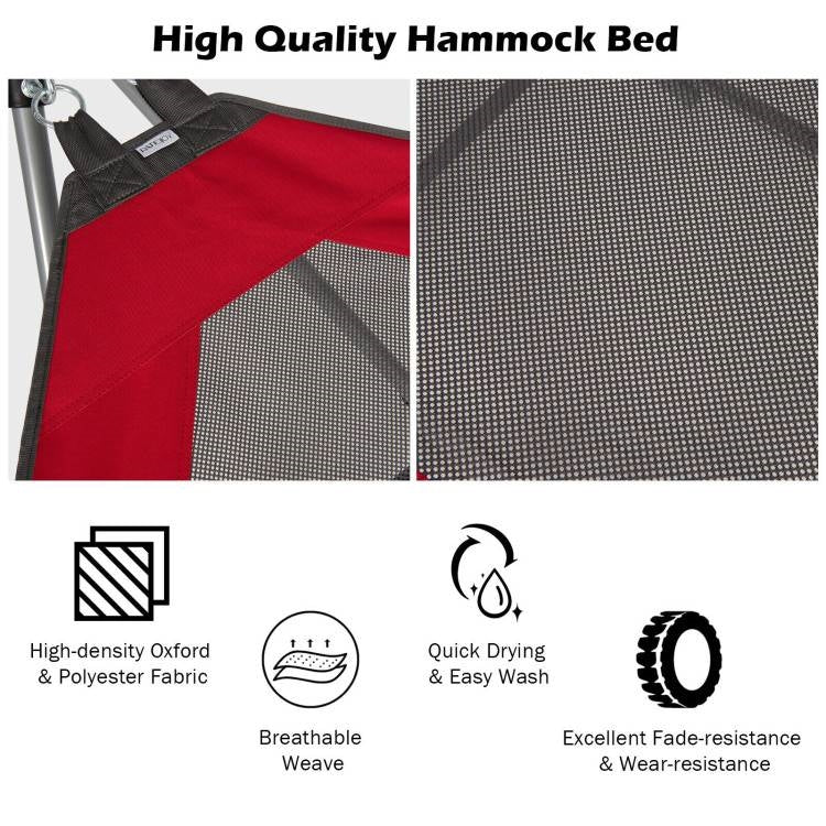 Hamaca plegable portátil de camping roja con soporte y funda de transporte