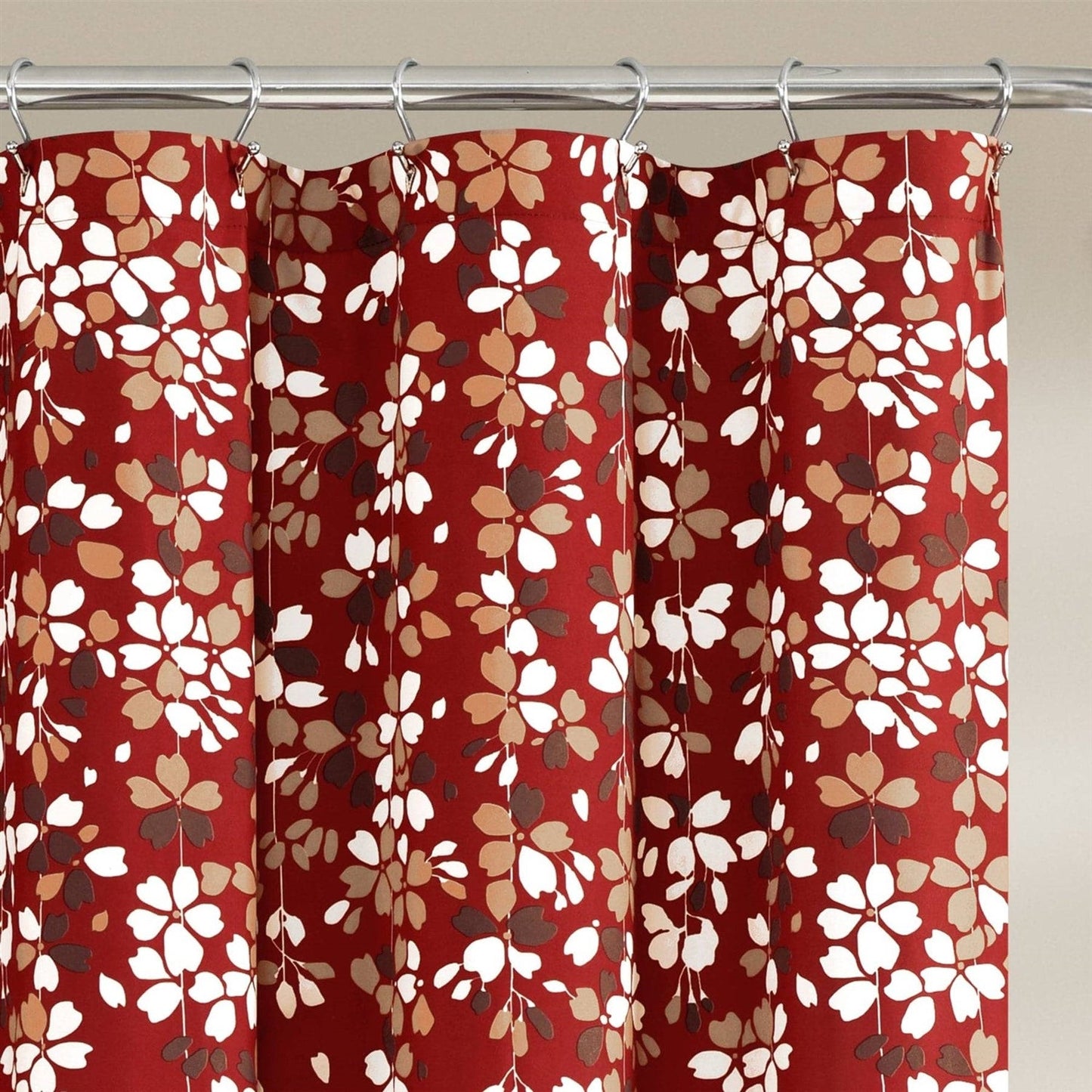 Cortina de Ducha Floral de 72 Pulgadas con Guirnaldas de Flores Rojas y Blancas