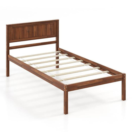 Marco de Cama de Plataforma Retro de Madera, Tamaño Individual, con Cabecero en Nogal