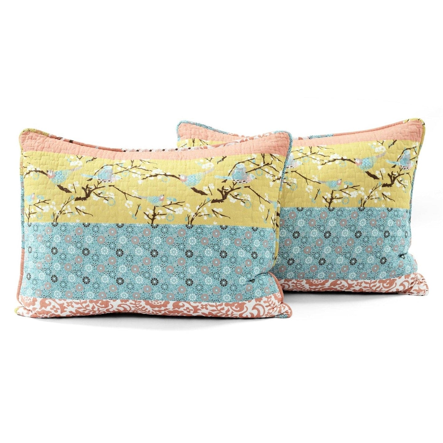 Juego de colcha reversible ligera con estampado floral bohemio, tamaño matrimonial/queen, en azul, amarillo, rosa y marfil