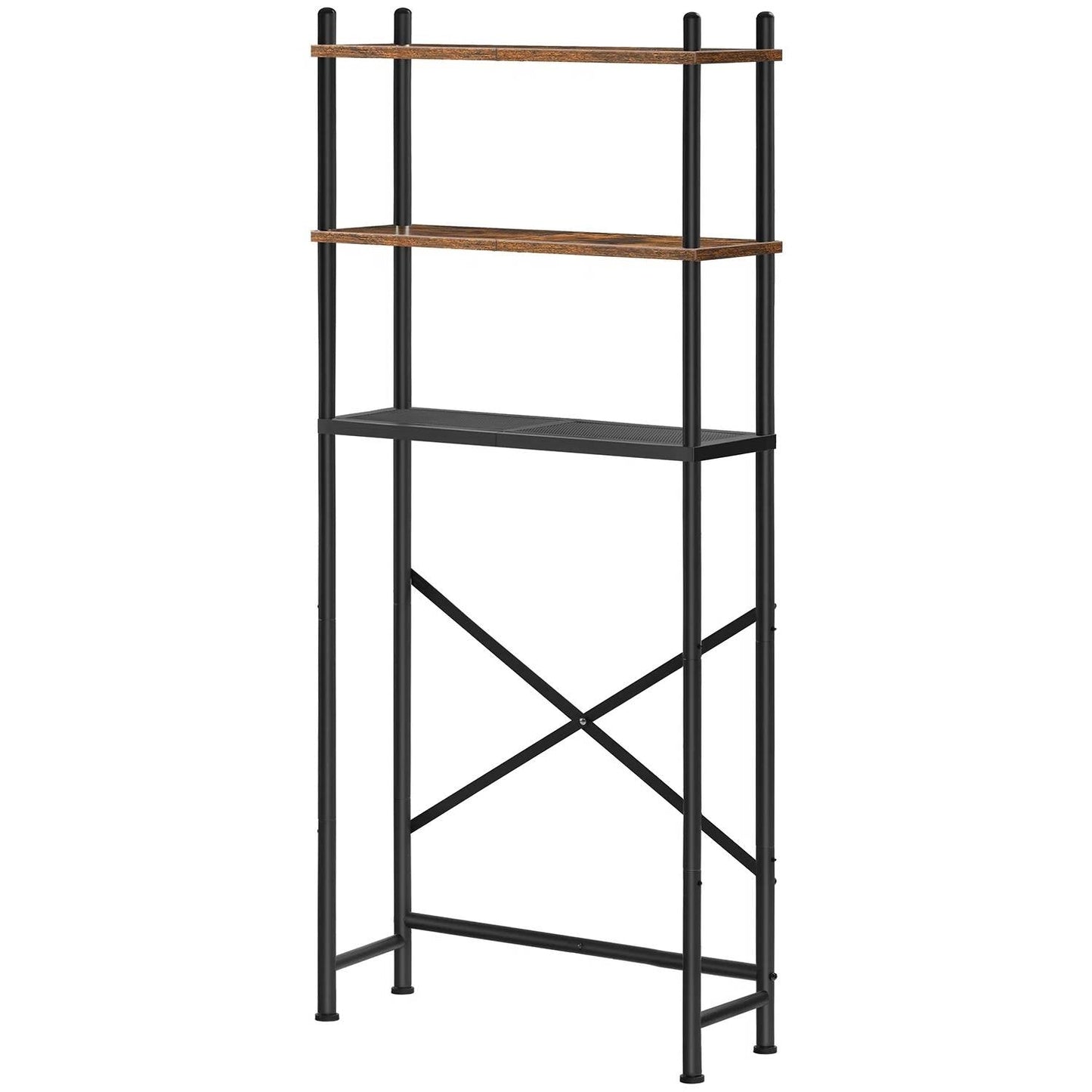 Unidad de estantería de almacenamiento independiente de estilo industrial de metal y madera para colocar sobre el inodoro