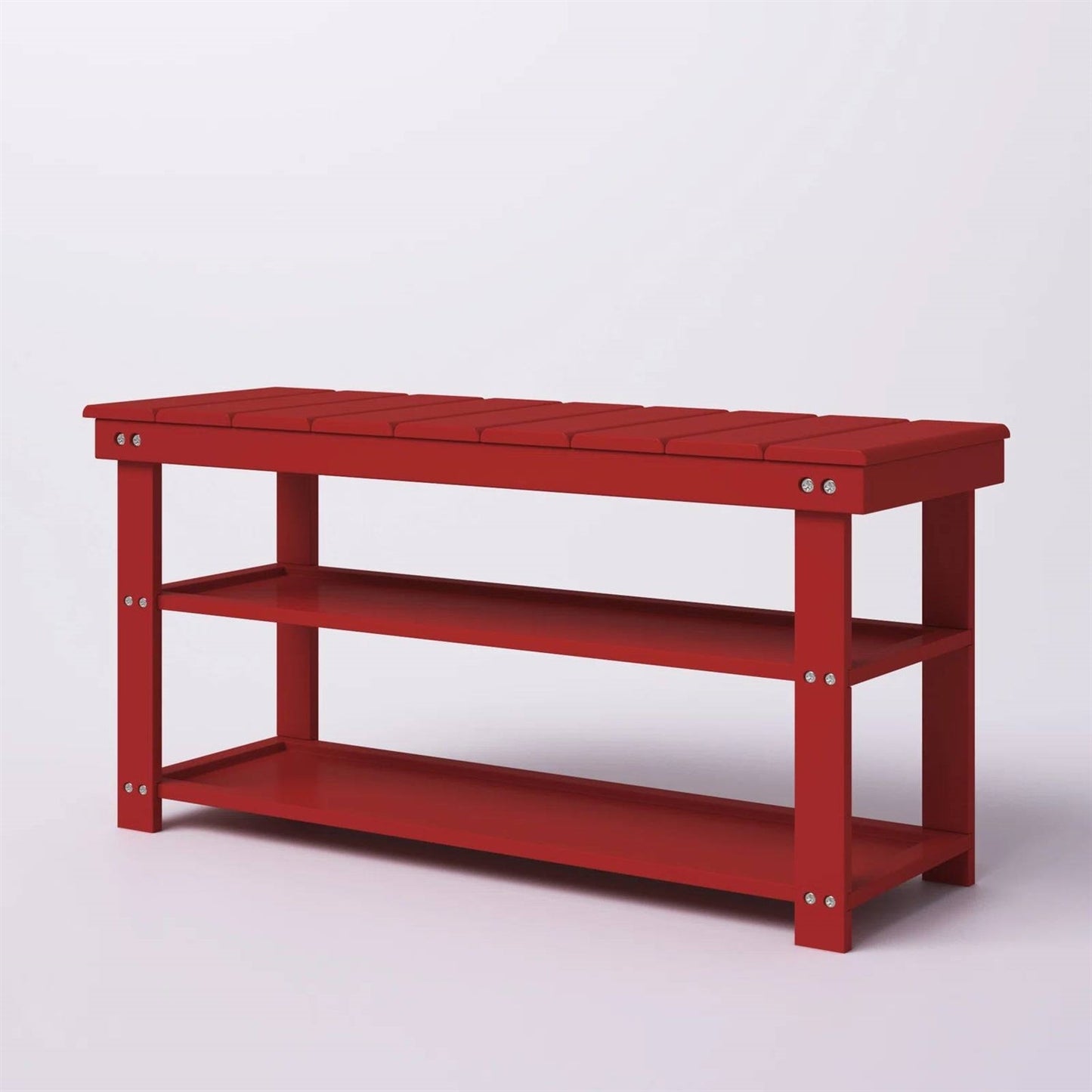 Banco Zapatero de Almacenamiento de 2 Estantes de Madera Roja para Entrada o Armario