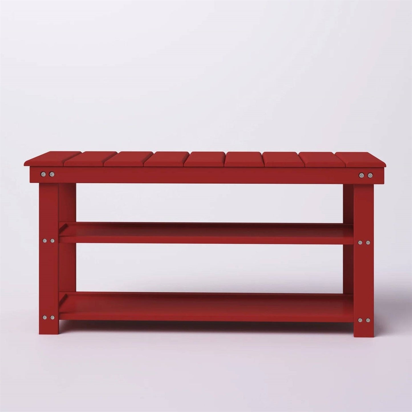 Banco Zapatero de Almacenamiento de 2 Estantes de Madera Roja para Entrada o Armario