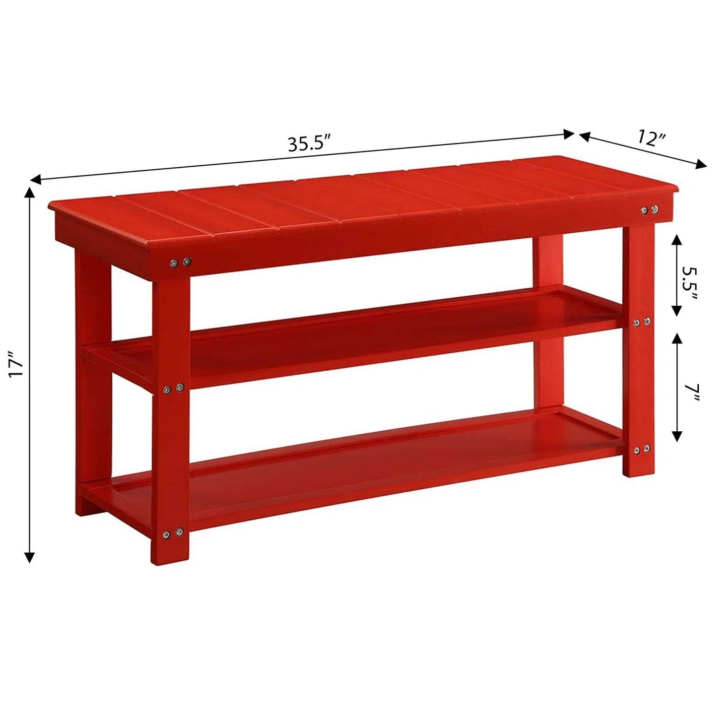 Banco Zapatero de Almacenamiento de 2 Estantes de Madera Roja para Entrada o Armario