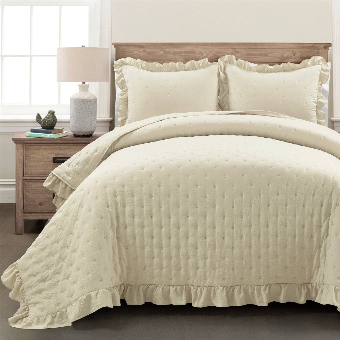Juego de edredón King Size ligero amarillo con volantes, reversible, extragrande, de 3 piezas
