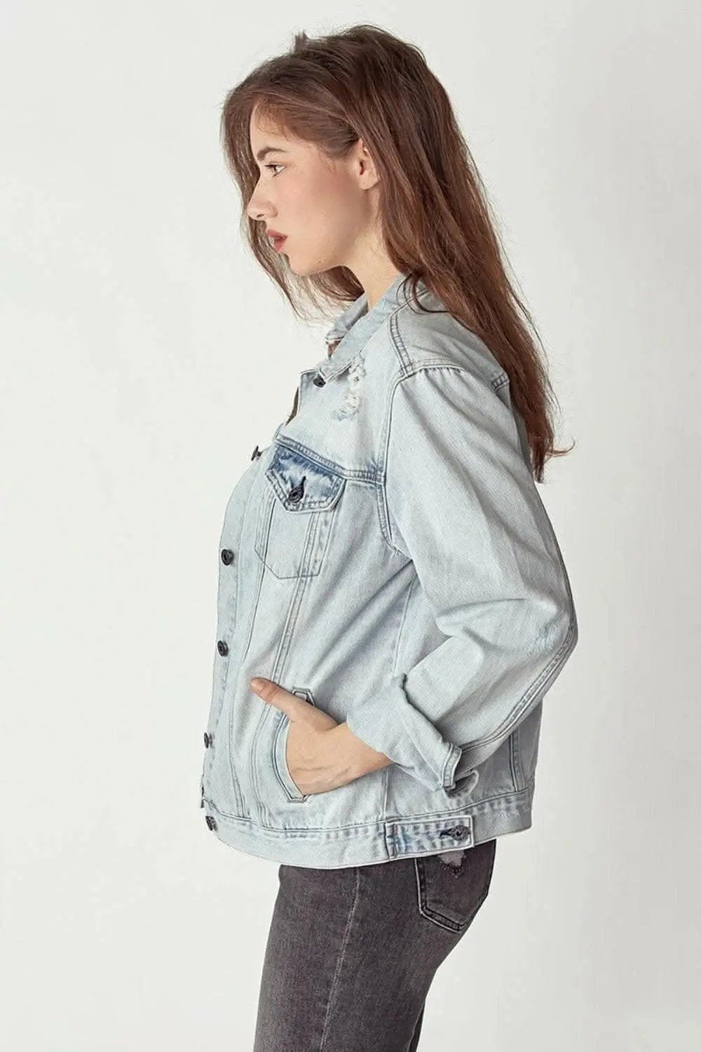 Pants Trendsi Jeans & Denim RISEN Distressed Button Up Jacket