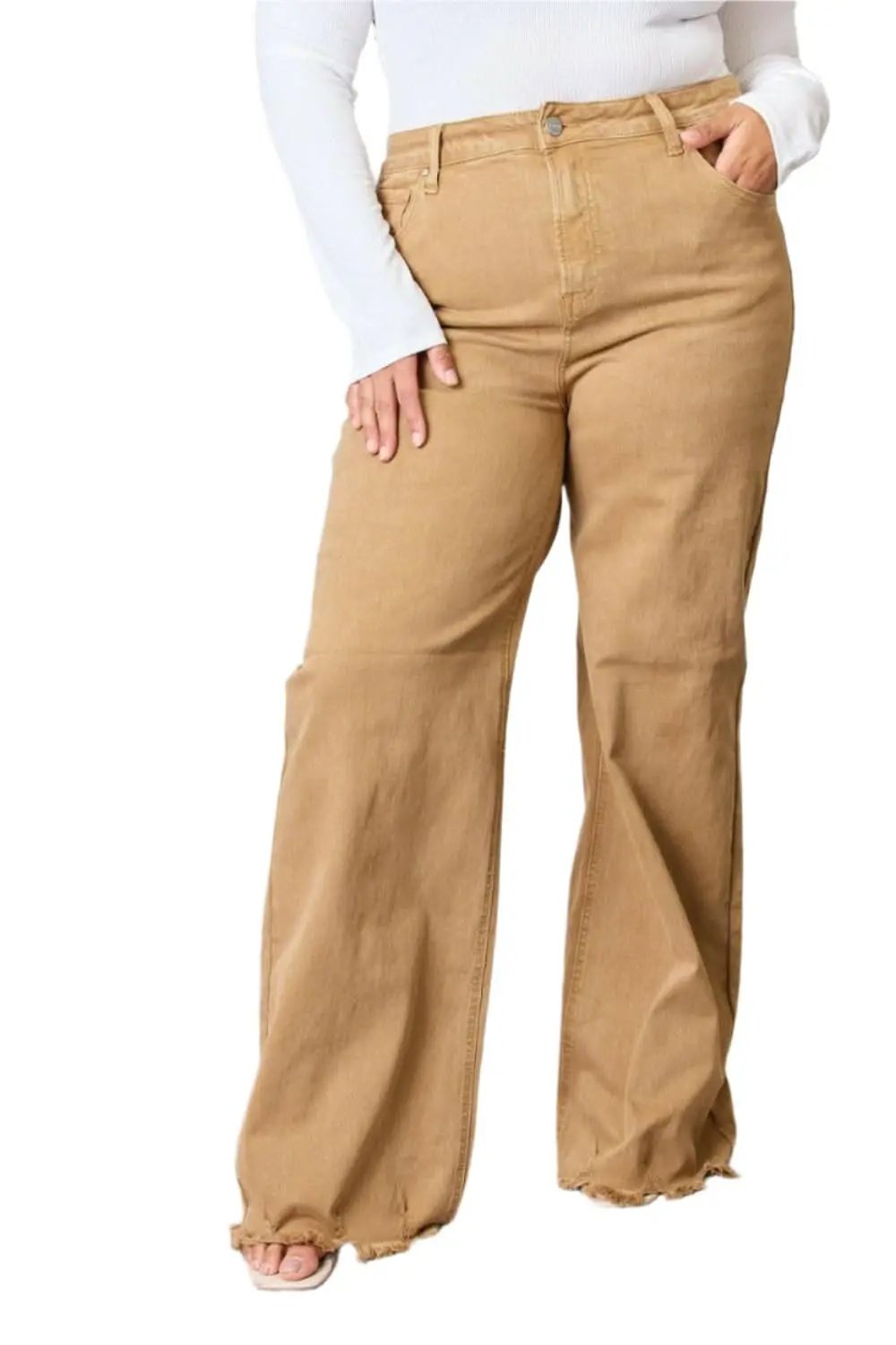 Women's Jeans Jeans - High-Waisted Wide Leg Fringe - Casual Flattering Fit