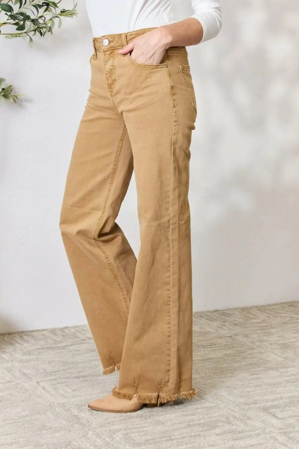 Women's Jeans Jeans - High-Waisted Wide Leg Fringe - Casual Flattering Fit