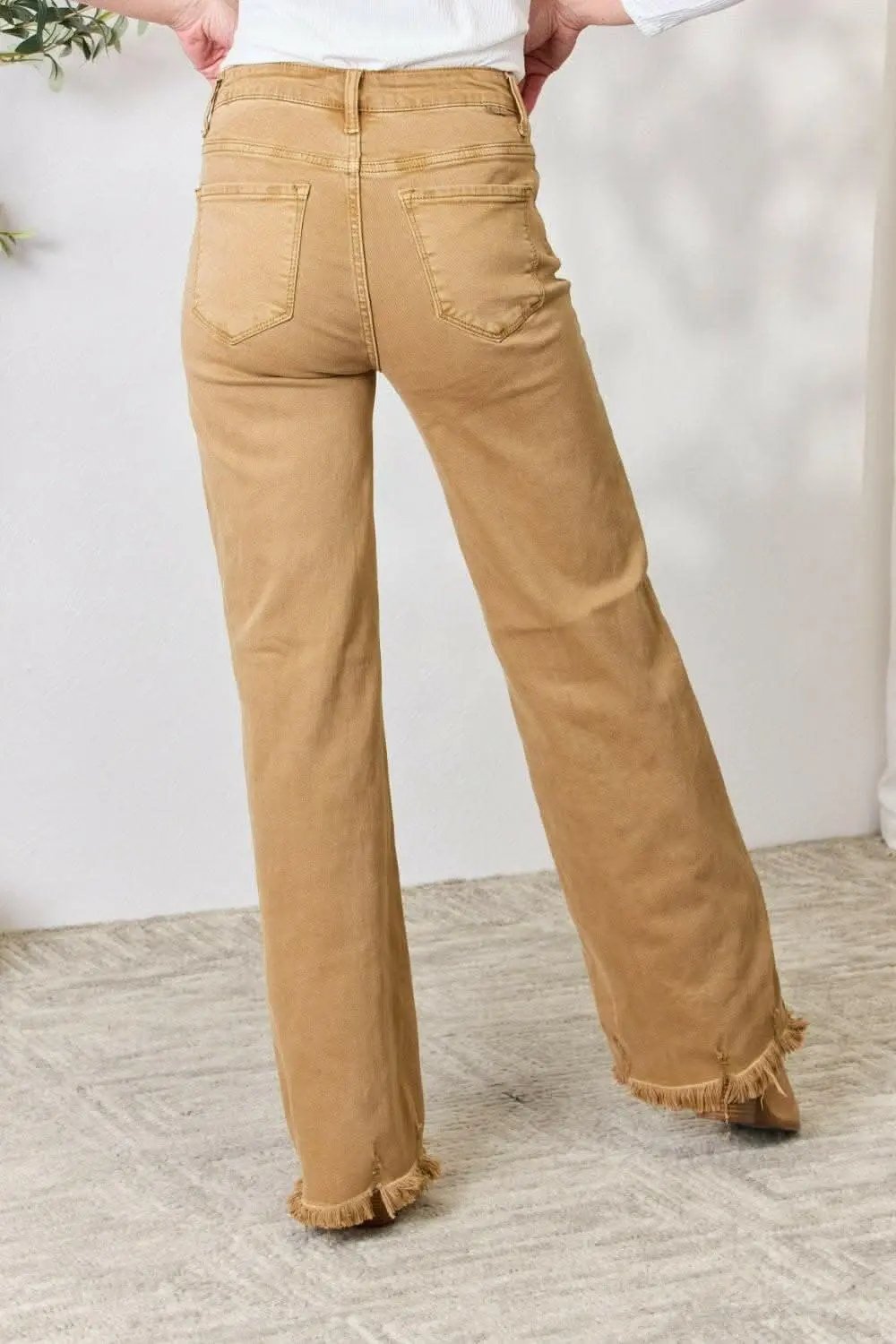 Women's Jeans Jeans - High-Waisted Wide Leg Fringe - Casual Flattering Fit