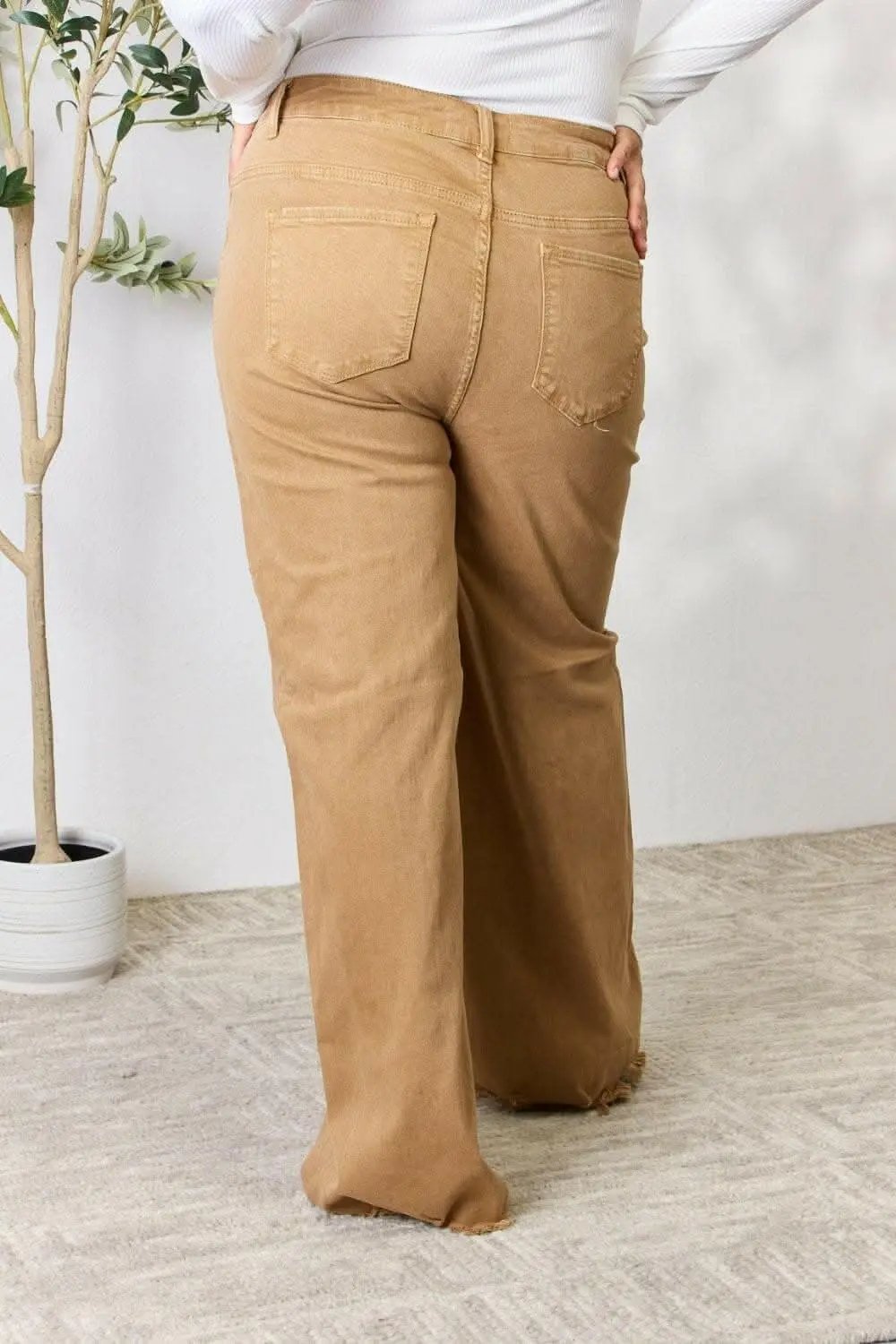 Women's Jeans Jeans - High-Waisted Wide Leg Fringe - Casual Flattering Fit