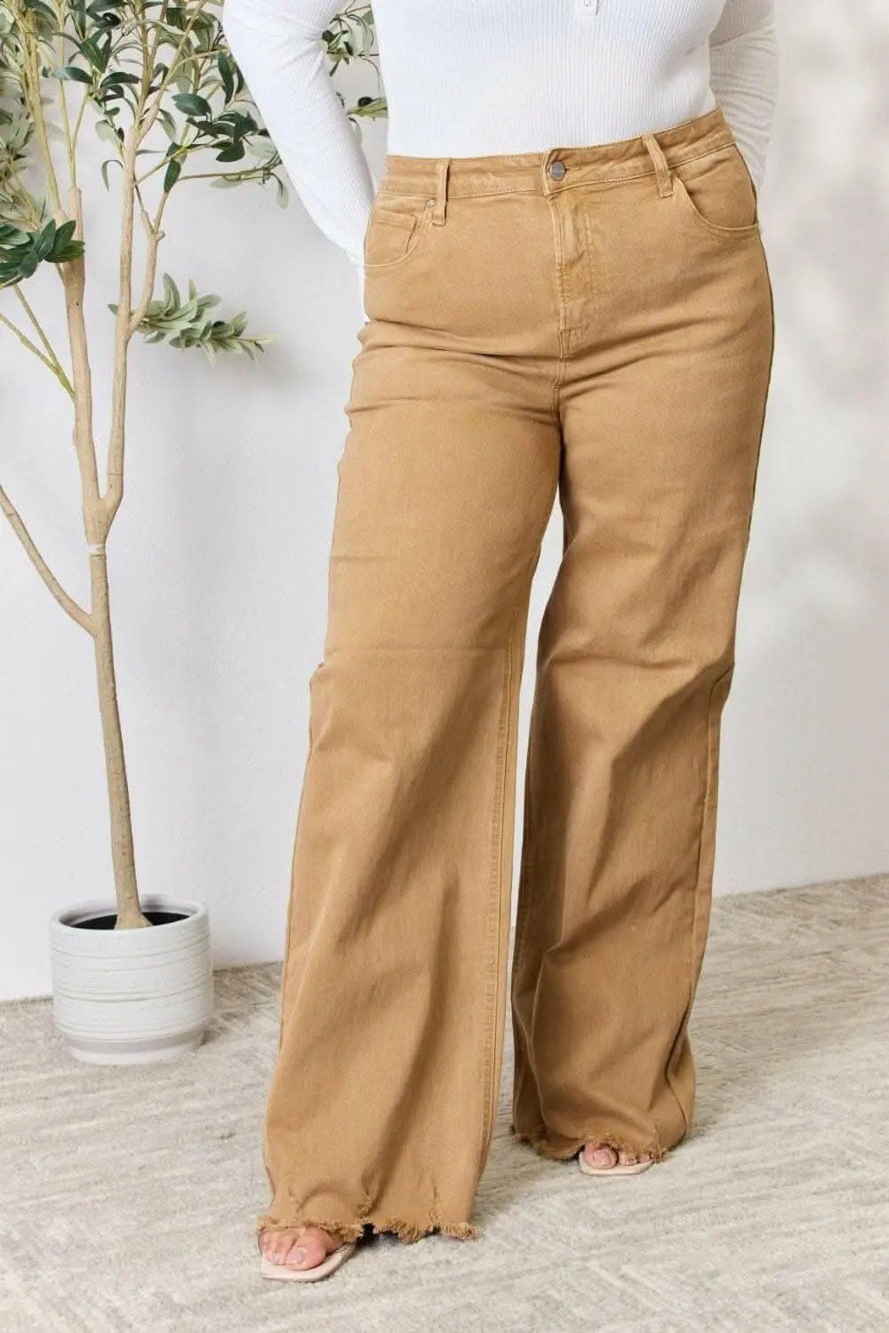 Women's Jeans Jeans - High-Waisted Wide Leg Fringe - Casual Flattering Fit