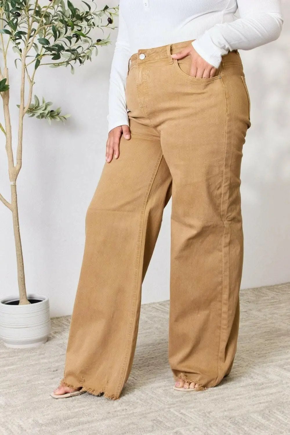 Women's Jeans Jeans - High-Waisted Wide Leg Fringe - Casual Flattering Fit