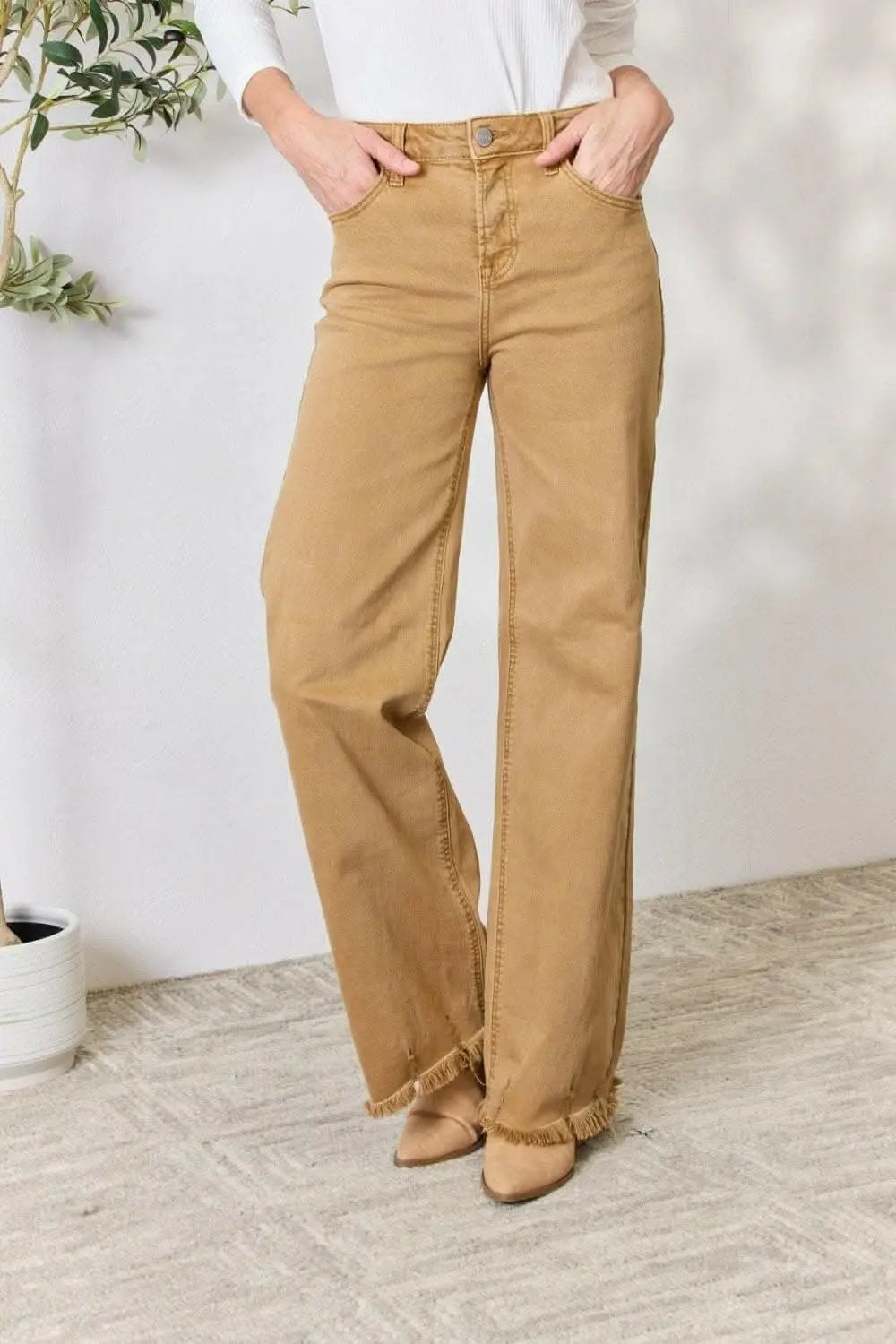 Women's Jeans Jeans - High-Waisted Wide Leg Fringe - Casual Flattering Fit