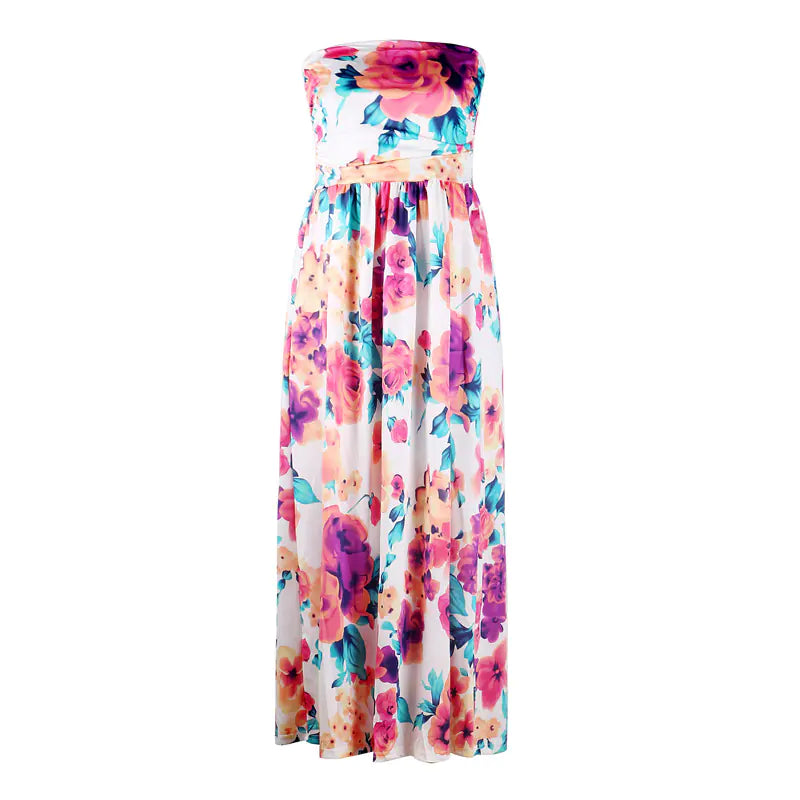 Vestido largo sin tirantes estampado de moda para mujer