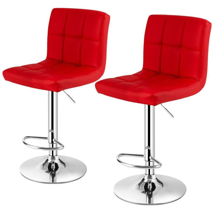 Juego de 2 taburetes de bar modernos de altura regulable con cómodo asiento de cuero sintético rojo